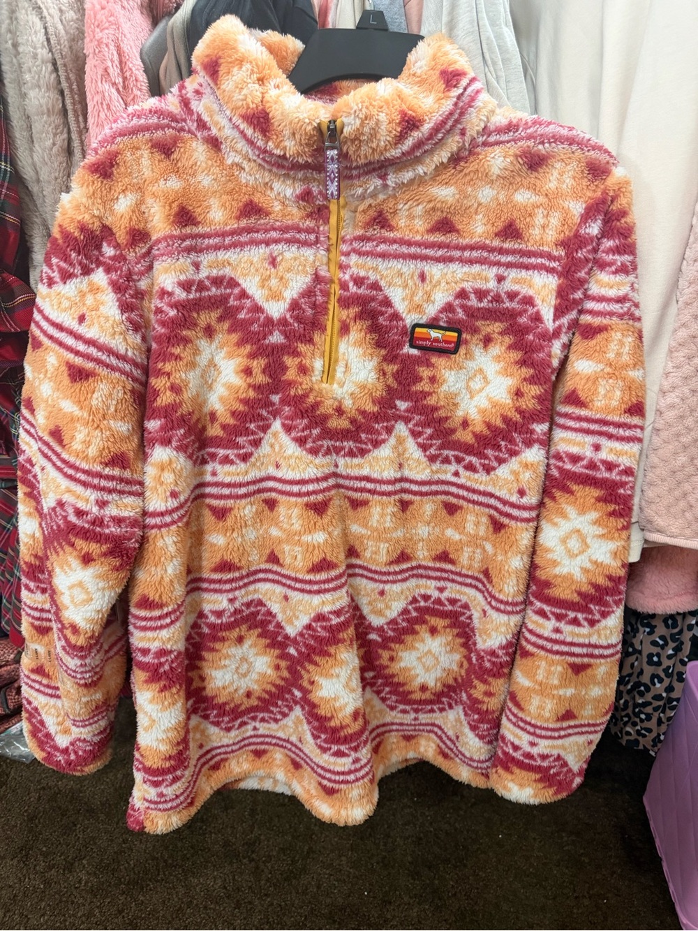 Simply Southern Fuzzy Half-Zip Sweater in Coral, Peach & Cream